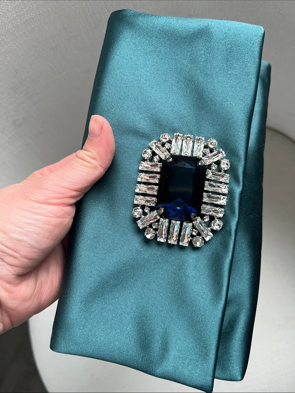 Jimmy Choo Teal Satin Crystal-Embellished Clutch